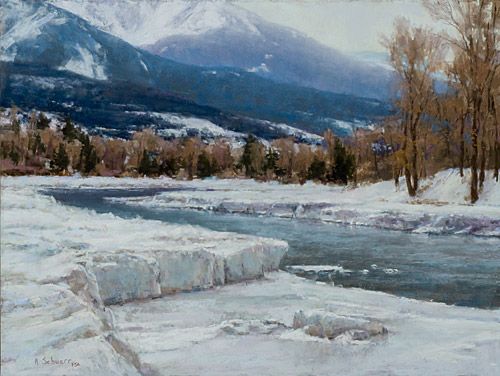 "Yellowstone River Ice" by Aaron Schuerr | Plein Air Painting