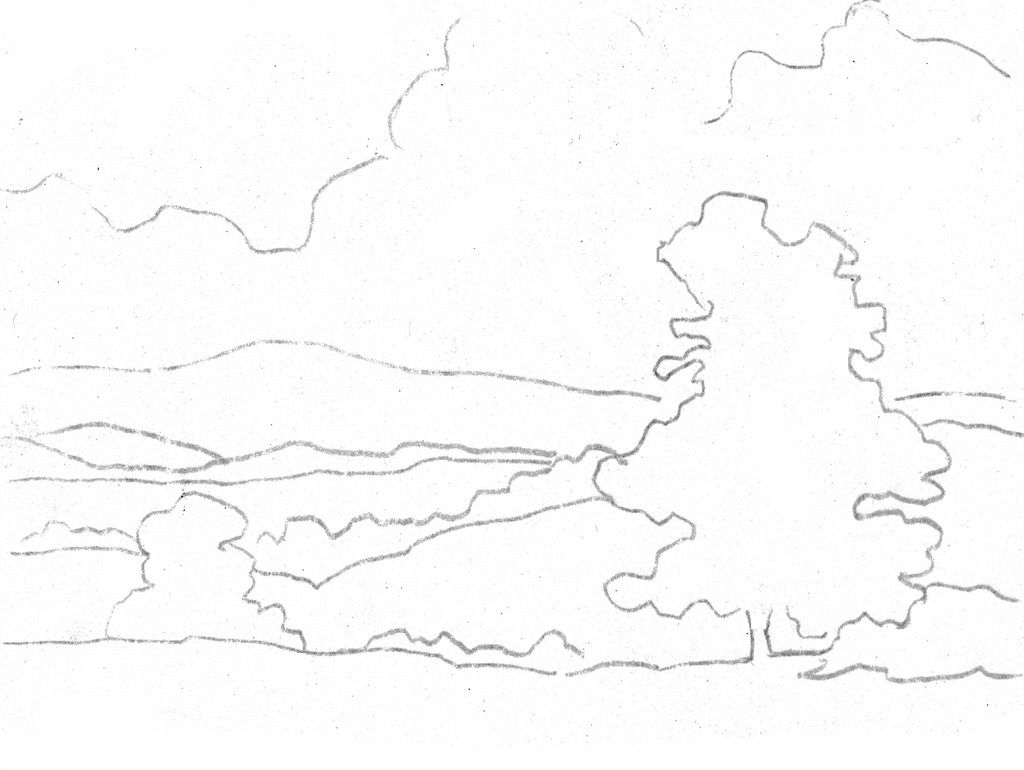 outline drawings of landscapes