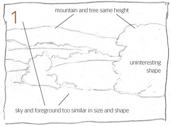 How to draw a landscape with painterly style, step 1