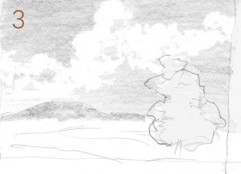 How to draw a landscape with painterly style, step 3