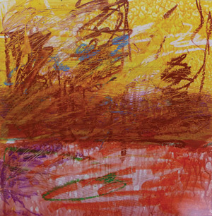 warm and cool colors, abstract landscape painting, calligraphy