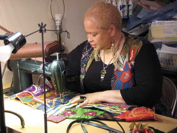 Mixed Media Artist Cynthia Lockhart in her studio