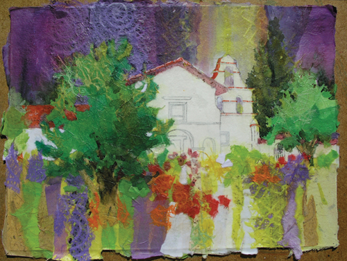 Mixed Media Collage Gardening Tribute Acrylic Ink & Watercolor