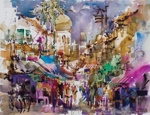 Kampong Glam Impression (watercolor and gouache on paper, 25x34) by Woon Lam Ng | watercolor painting