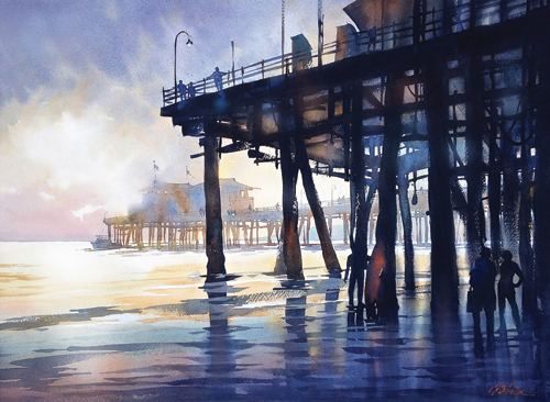 Santa Monica Pier (watercolor on paper, 22x30) by Thomas W. Schaller | watercolor painting