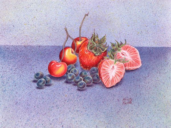 Paint strawberrys in two ways with watercolor paints and crayons, Anna  Krupa