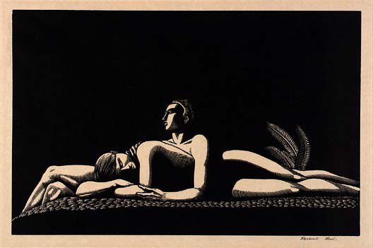 The Lovers by Rockwell Kent, wood engraving, 1928. Kent was masterful in his use of black and white and the way he could turn line upon line into just about anything.