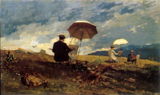 Artists Sketching in the White Mountains by Winslow Homer, 1868, oil painting.