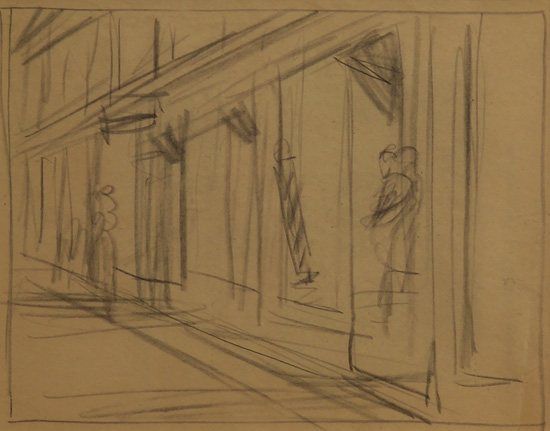 Street Scene with Barbershop by Edward Hopper, n.d., charcoal on paper, 7-1/4 x 9-1/4 in.