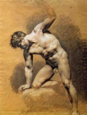 Académie d’homme by Pierre-Paul Prud'hon, ca. 1800, black chalk heightened with white, 23 5⁄8 x 18 1⁄8.