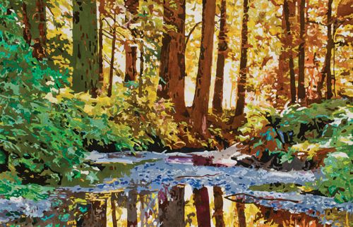 Into the Woods (watercolor on paper, 40x26) by Judy Saltzman | up-and-coming artists