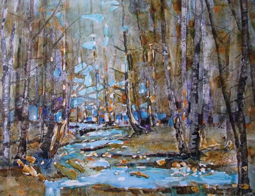 Cedar Creek Park (watercolor on YUPO, 20x26) by Eileen Sudzina | up-and-coming artists