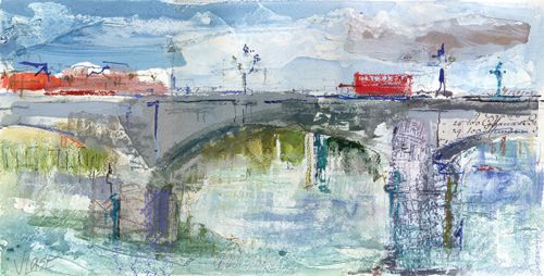 Putney Bridge (pastel and mixed media on paper, 8x16) by Joanne Last | pastel landscapes