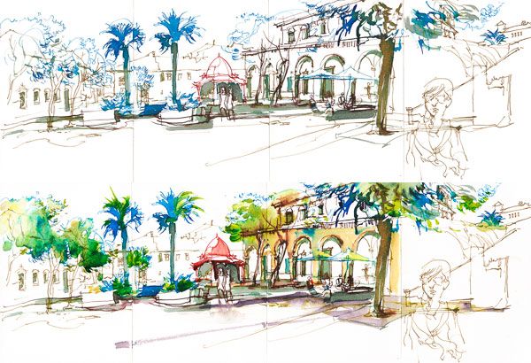 Urban Sketching: A Panorama in Pen & Ink and Watercolor