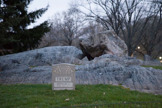 Political Art: gravestone sculpture of Donald Trump by Brian Andrew Whiteley