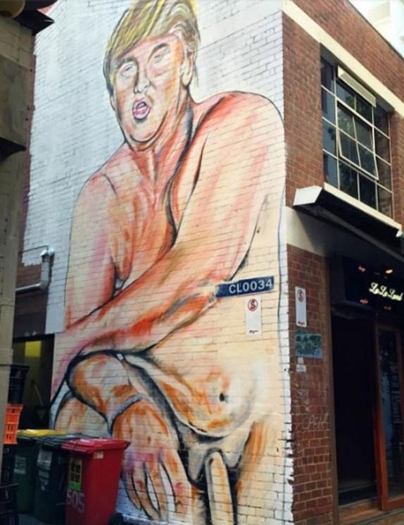 Political art: Nude Trump mural