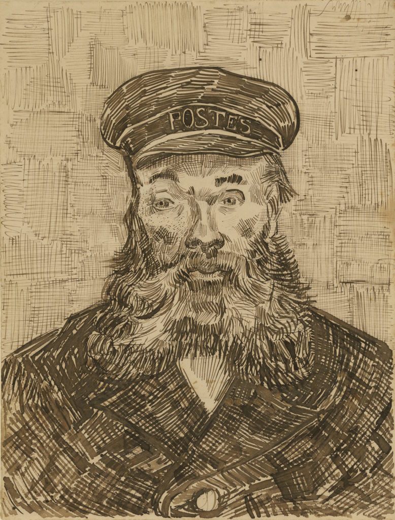 Portrait drawing of the Postman by Vincent Van Gogh.