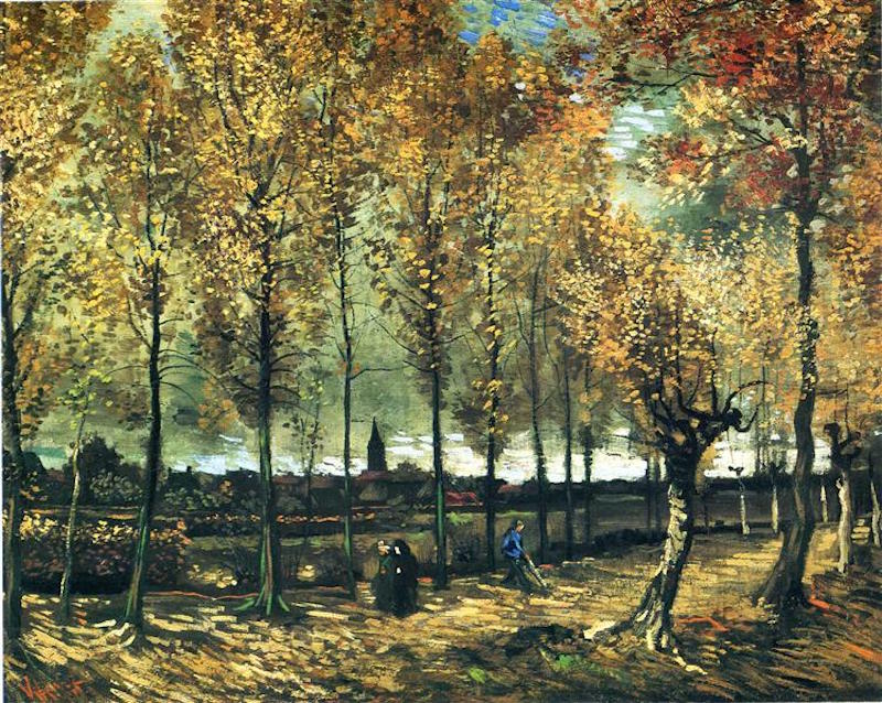 Lane With Poplars Near Nuenen by Vincent van Gogh, 1885, xanthopsia, artist daily