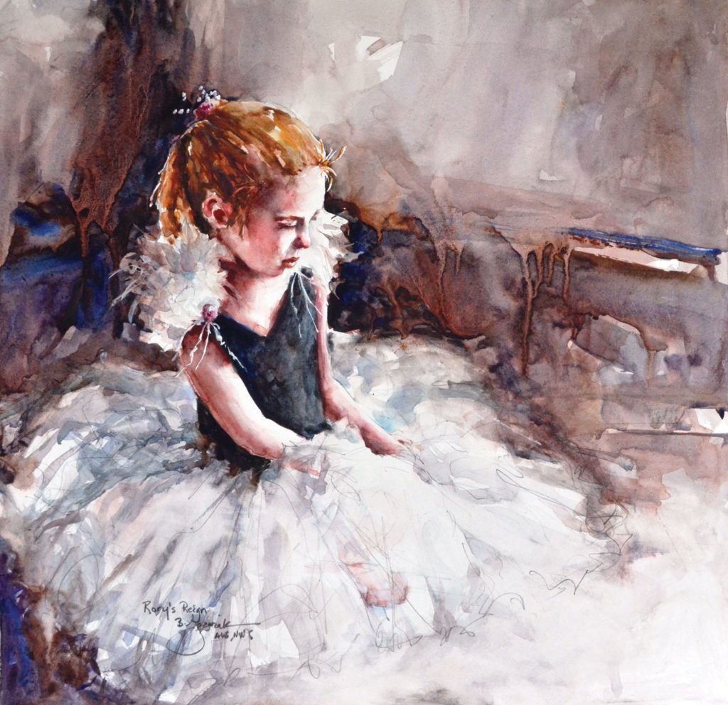 Beautiful Girl 10 Years Old in Watercolor Digital Painting