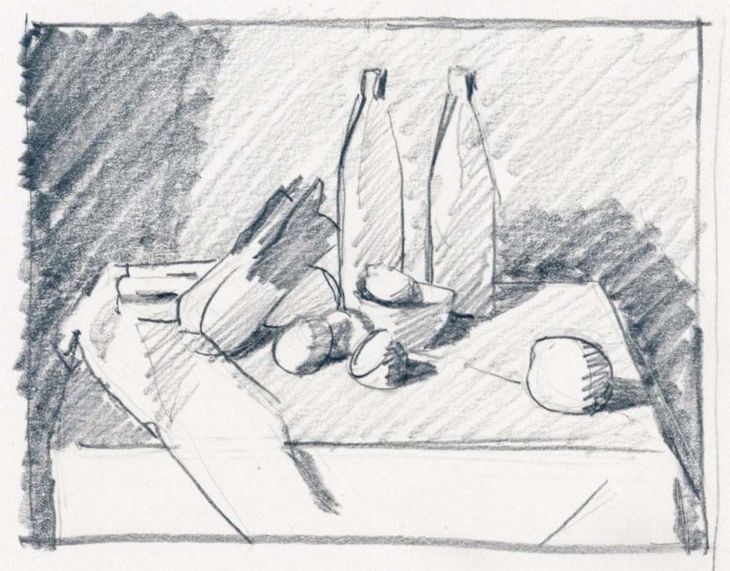 Thumbnail sketch of still life composition on white paper | Artists Magazine