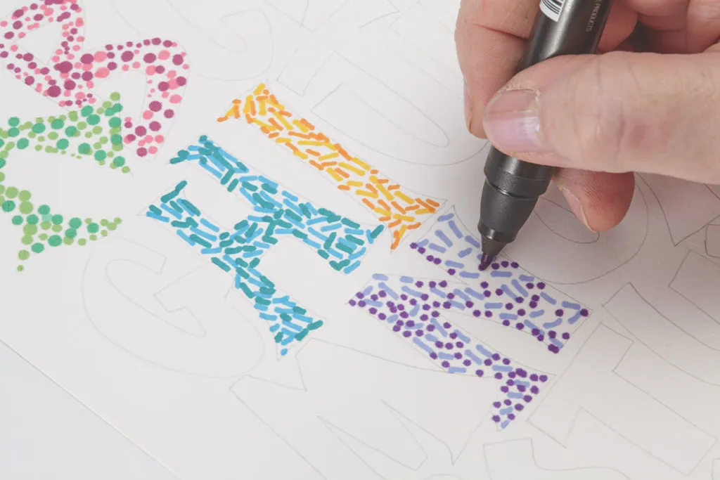 Seurat Dots, Step 4 | 10 Hand Lettering Techniques with an Artful Spin by Joanne Sharpe | Artists Network