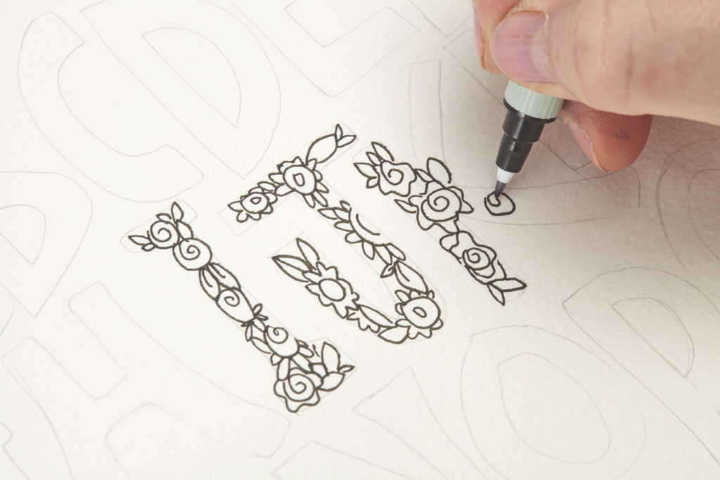 Font in Floral, Step 1 |10 Hand Lettering Techniques with an Artful Spin by Joanne Sharpe | Artists Network