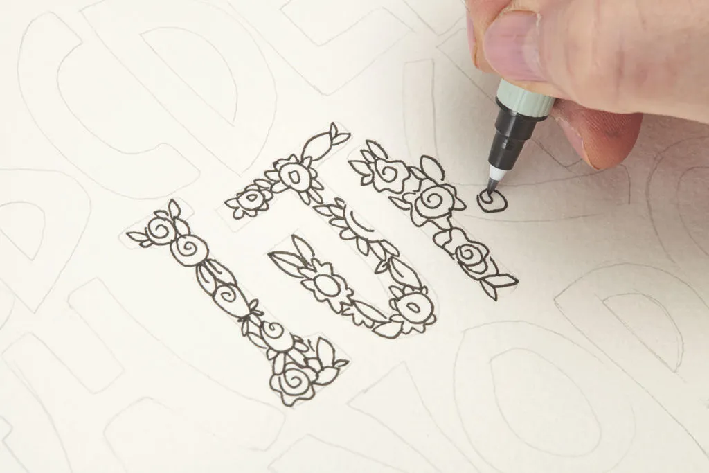 Font in Floral, Step 1 |10 Hand Lettering Techniques with an Artful Spin by Joanne Sharpe | Artists Network