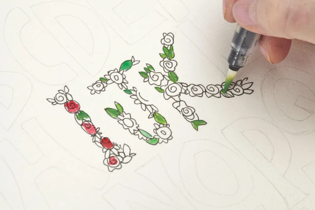 Font in Floral, Step 2 | 10 Hand Lettering Techniques with an Artful Spin by Joanne Sharpe | Artists Network