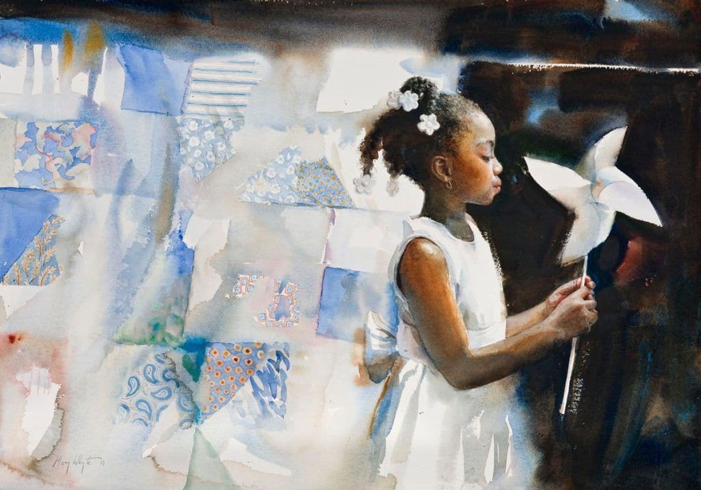 Beautiful Girl 10 Years Old in Watercolor Digital Painting