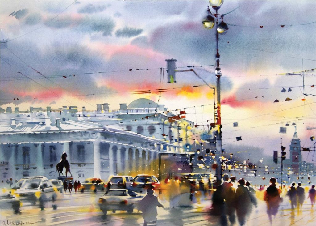 Turku Cityscape On a Bright Day Original Watercolor Painting