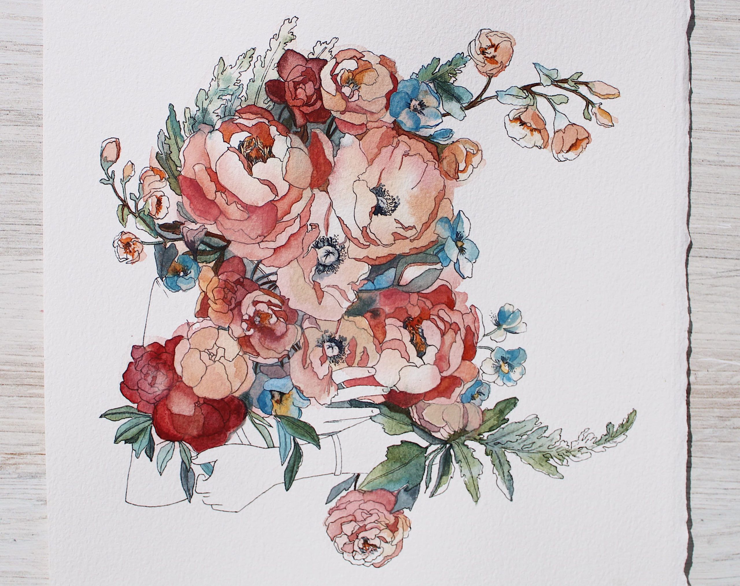 Flowers in Watercolor and Ink