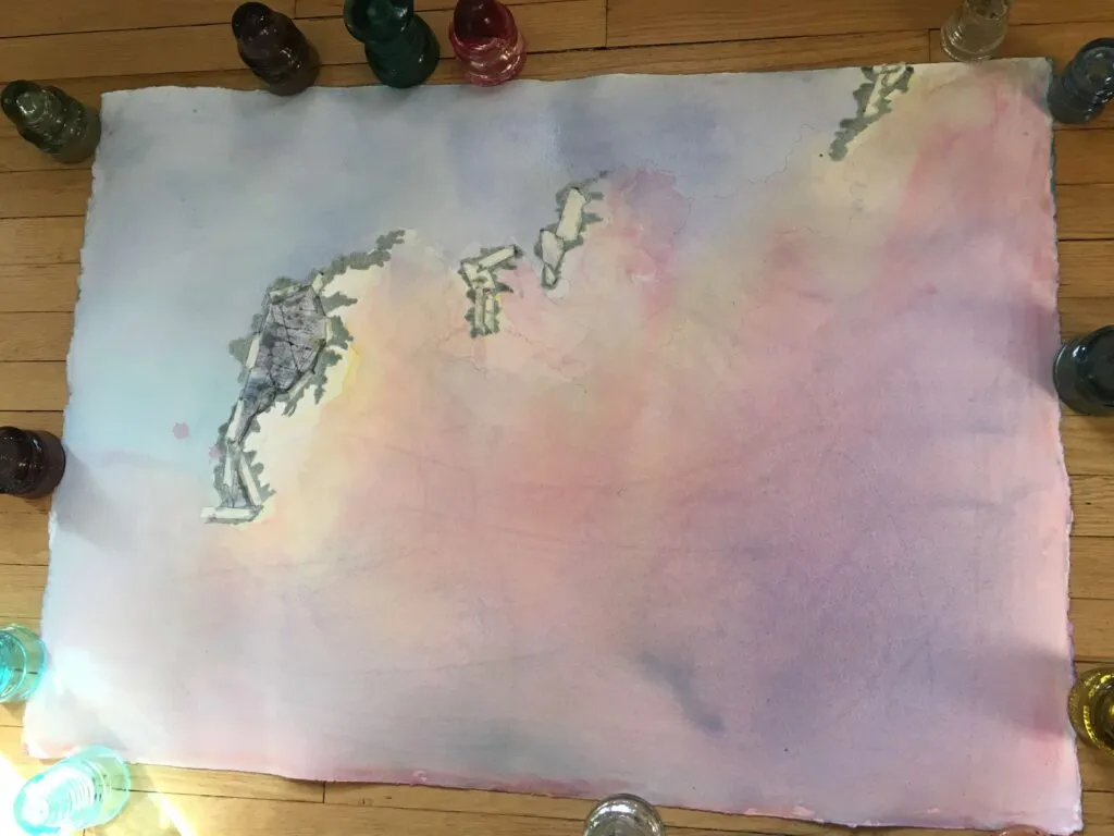 Watercolor painting demo: sky with masking