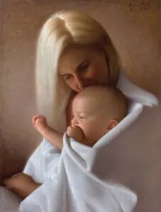 Gustavo Ramos: Mother and Child (oil on panel, 20x15)