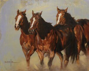 Wildlife oil painting of horses