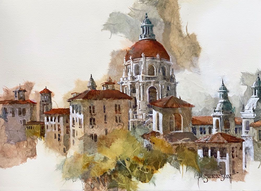Pasadena City Hall (watercolor on paper, 11x15), Brenda Swenson